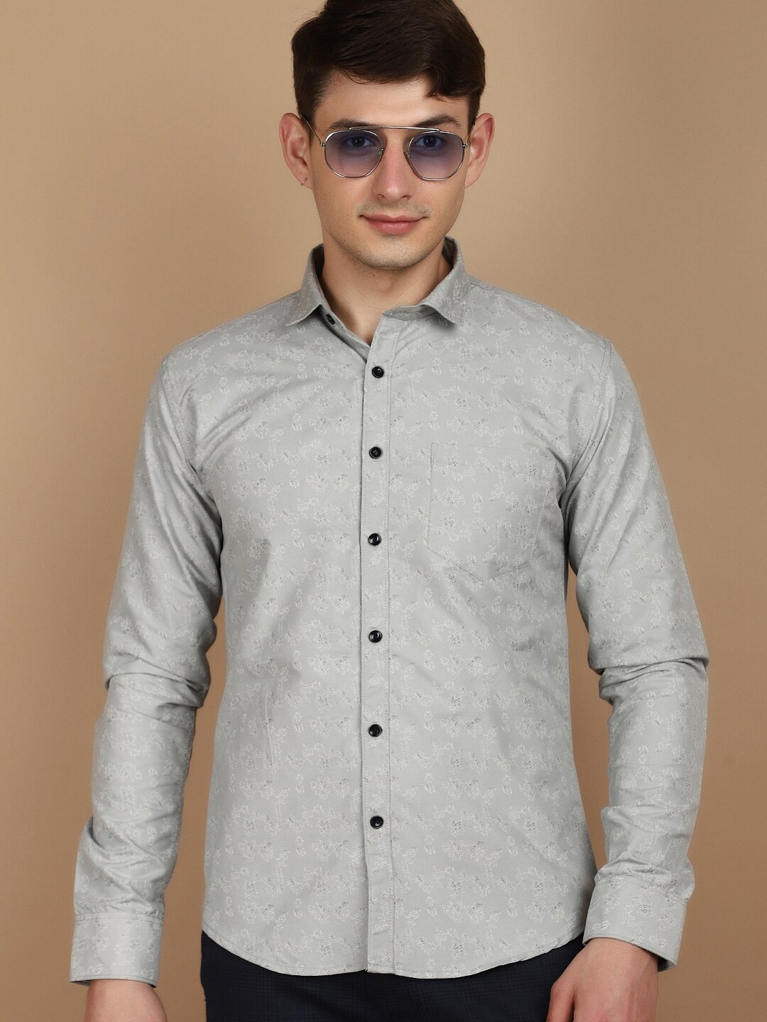 

V-Mart Floral Printed Slim Fit Casual Shirt, Grey