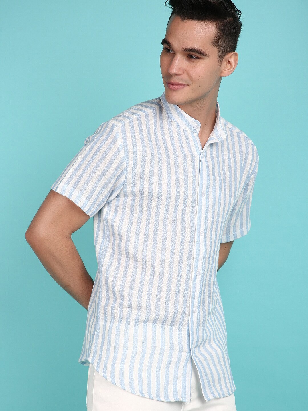 

V-Mart Slim Fit Striped Spread Collar Casual Shirt, White