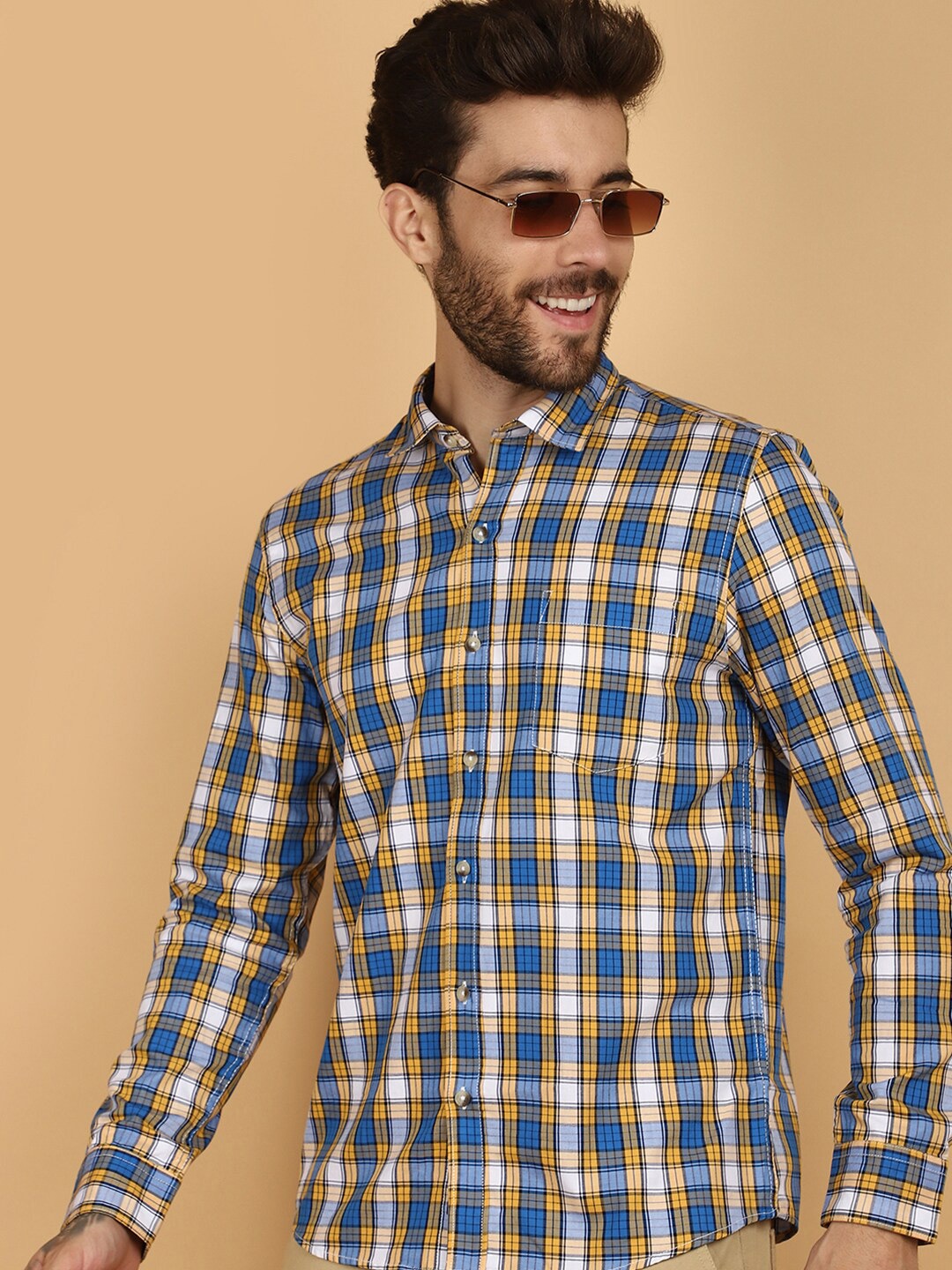 

V-Mart Tartan Checks Opaque Cotton Casual Shirt, Yellow