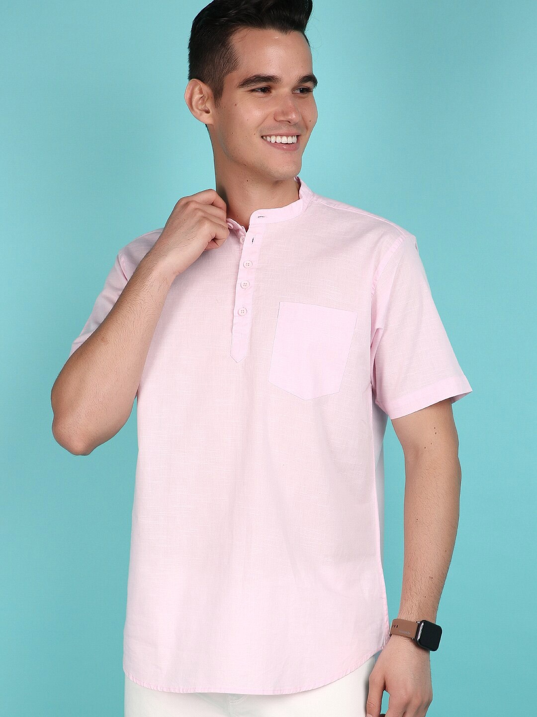 

V-Mart Mandarin Collar Casual Shirt, Pink