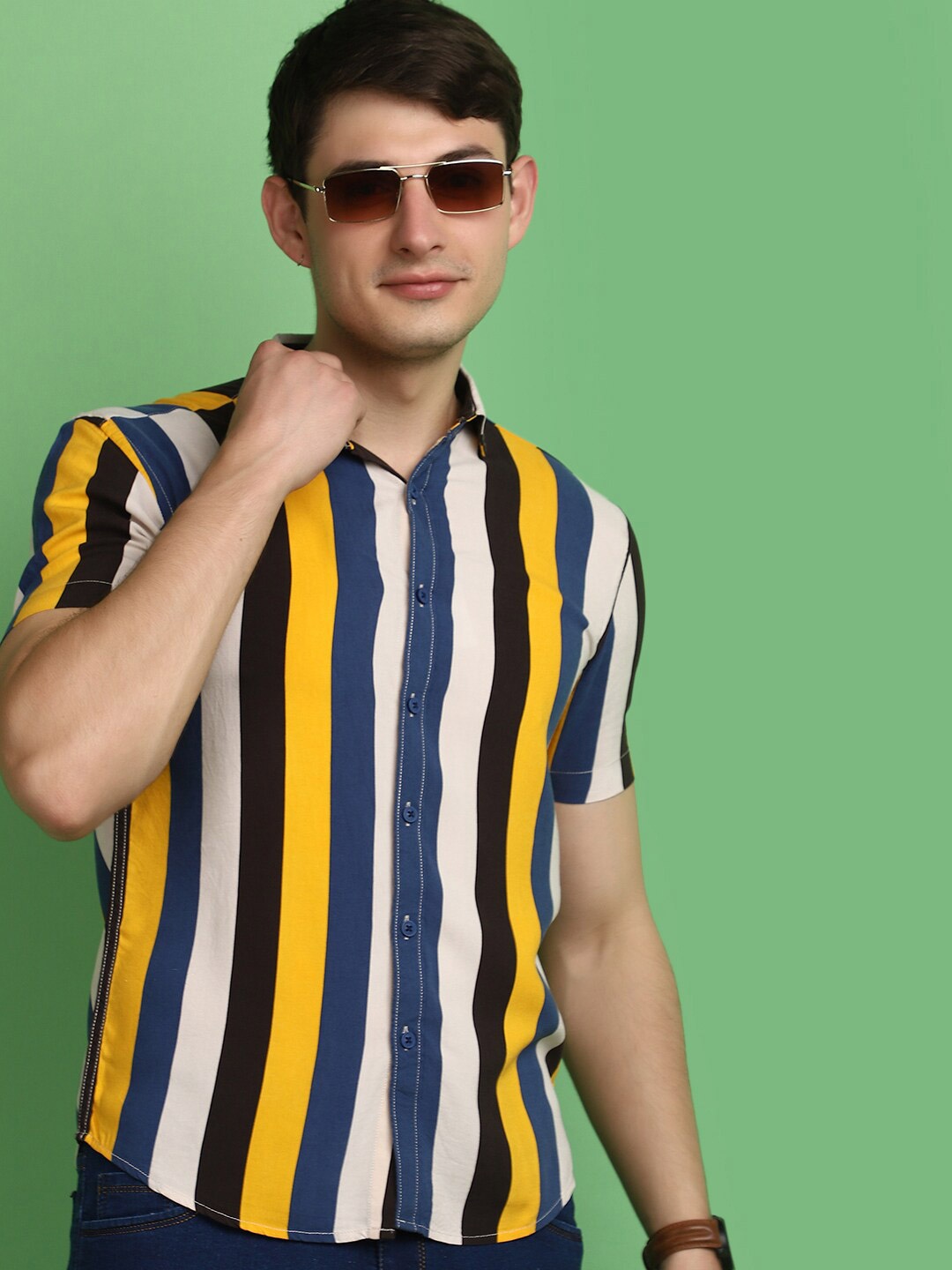 

V-Mart Slim Fit Striped Casual Shirt, Mustard