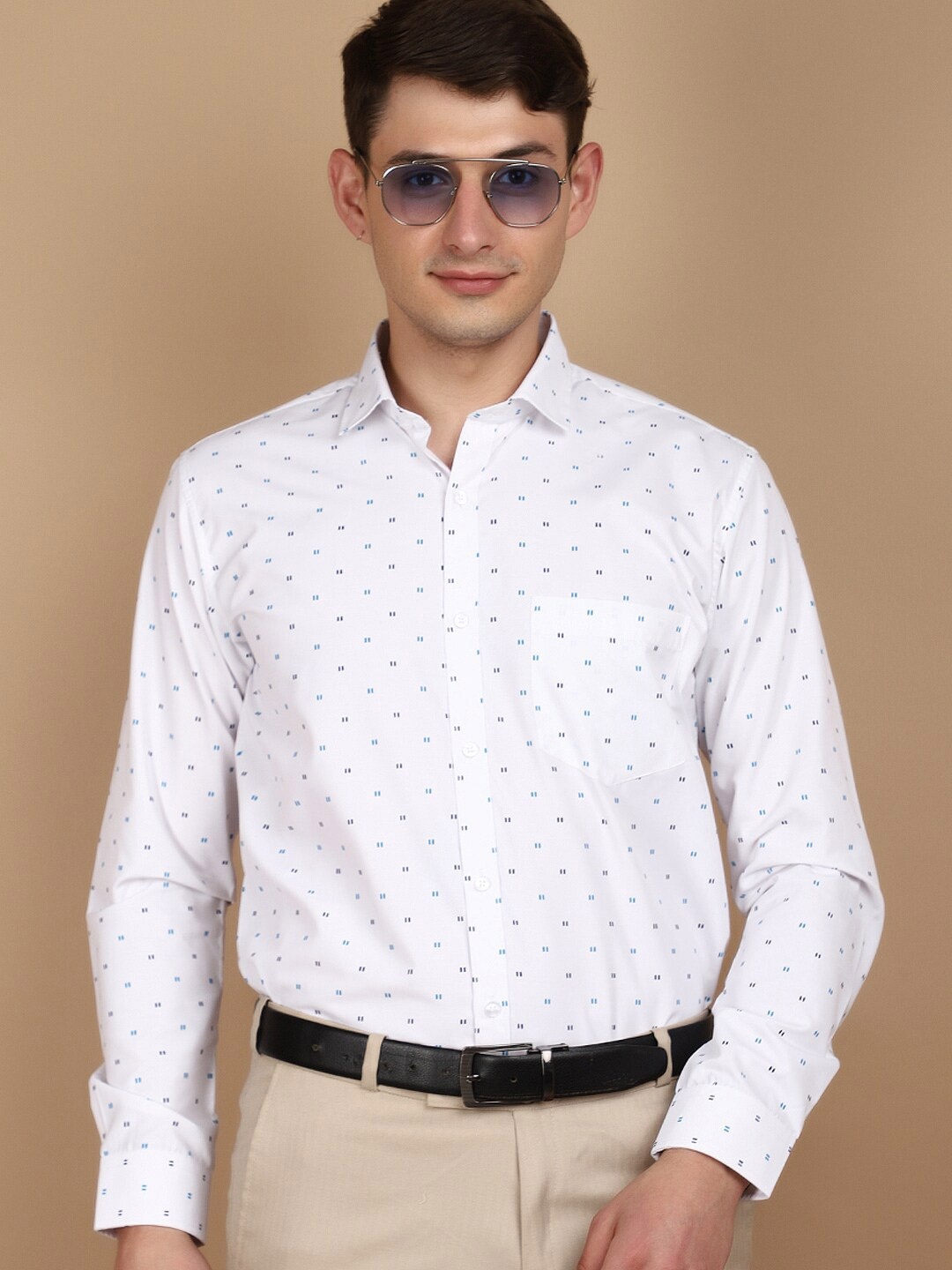 

V-Mart Printed Spread Collar Formal Shirt, White