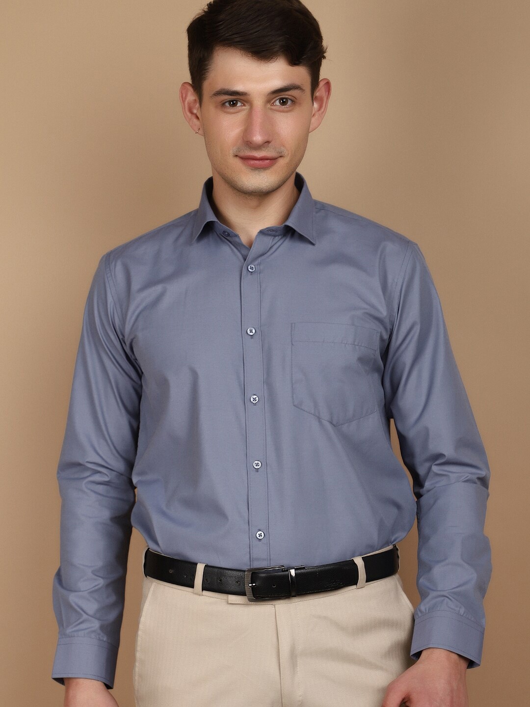 

V-Mart Long Sleeves Spread Collar Cotton Opaque Formal Shirt, Grey
