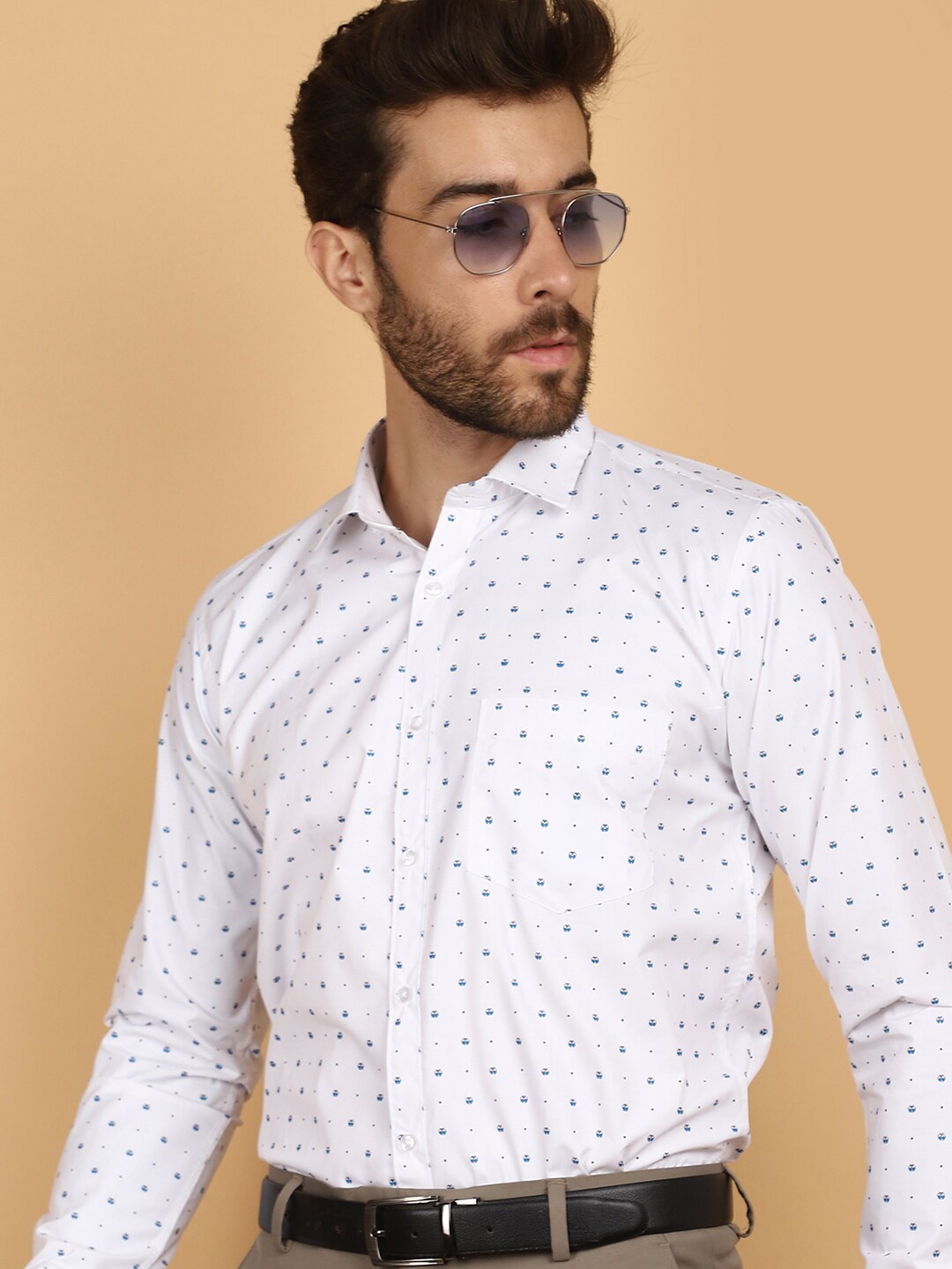 

V-Mart Long Sleeves Spread Collar Cotton Opaque Printed Formal Shirt, White
