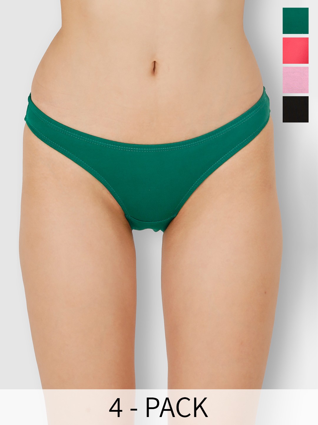 

Selfcare Pack of 4 Low RIse Cotton Lycra Solid Panties Bikini Briefs Set - SN2461, Green