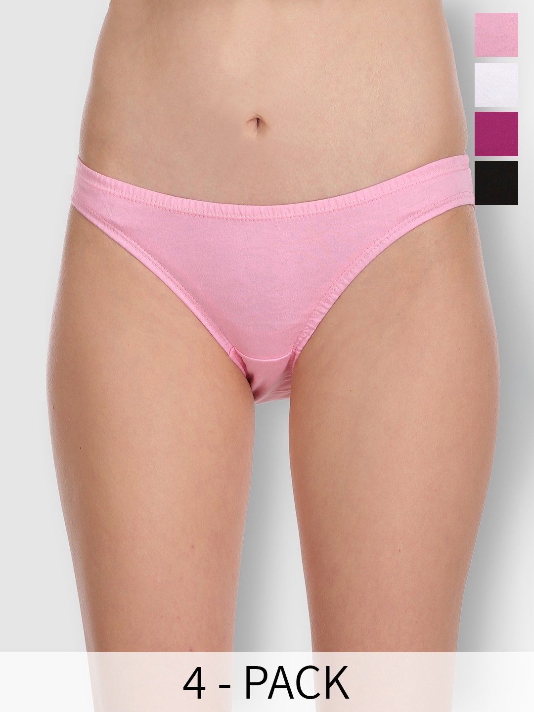 

Selfcare Pack of 4 Low Rise Cotton Lycra Solid Panties Bikini Briefs Set - SN2458, White