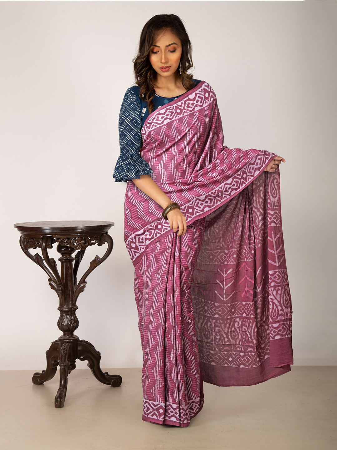 

Unnati Silks Dabu Printed Pure Cotton Chanderi Saree, Pink