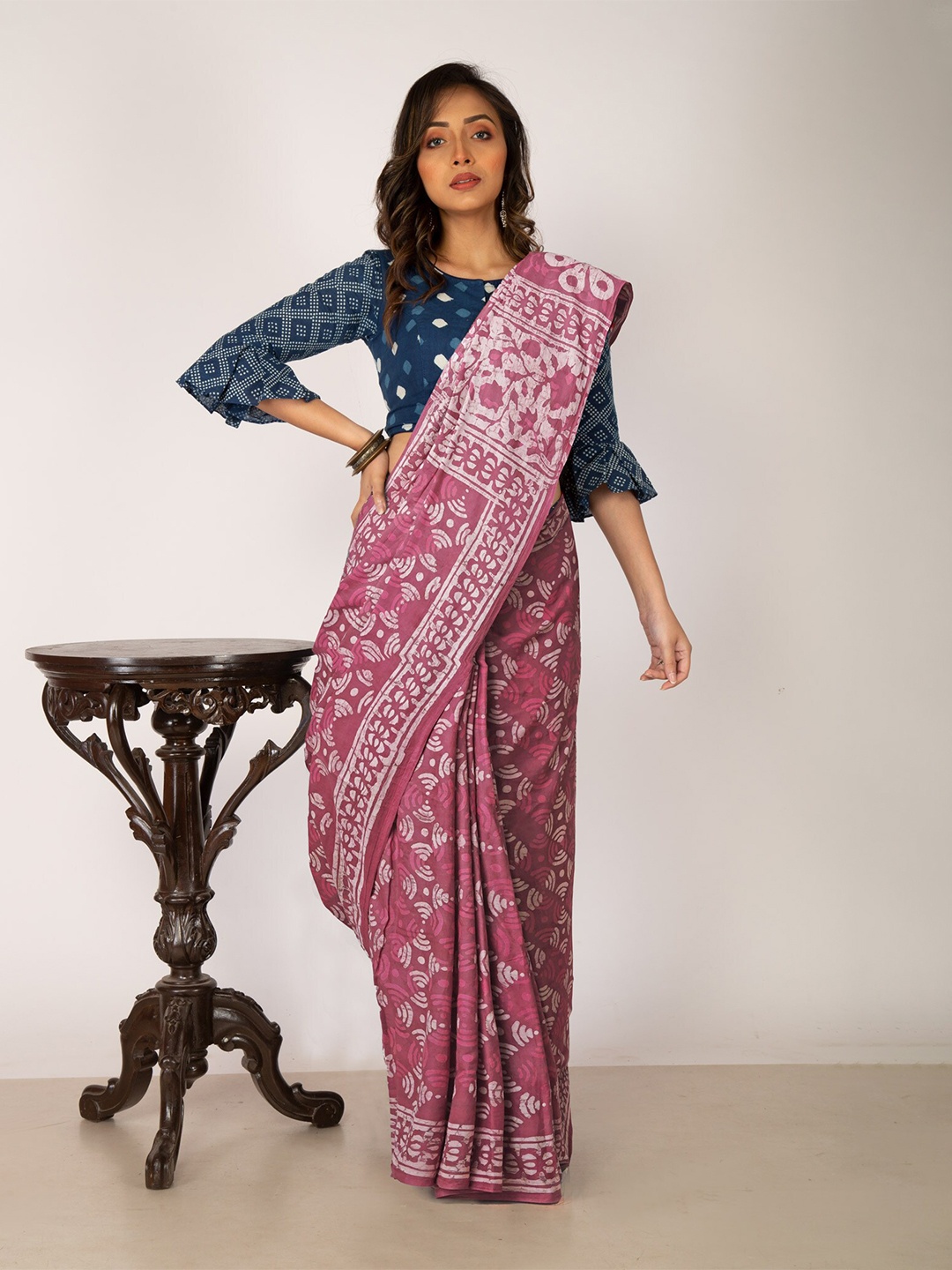 

Unnati Silks Dabu Printed Pure Cotton Chanderi Saree, Pink