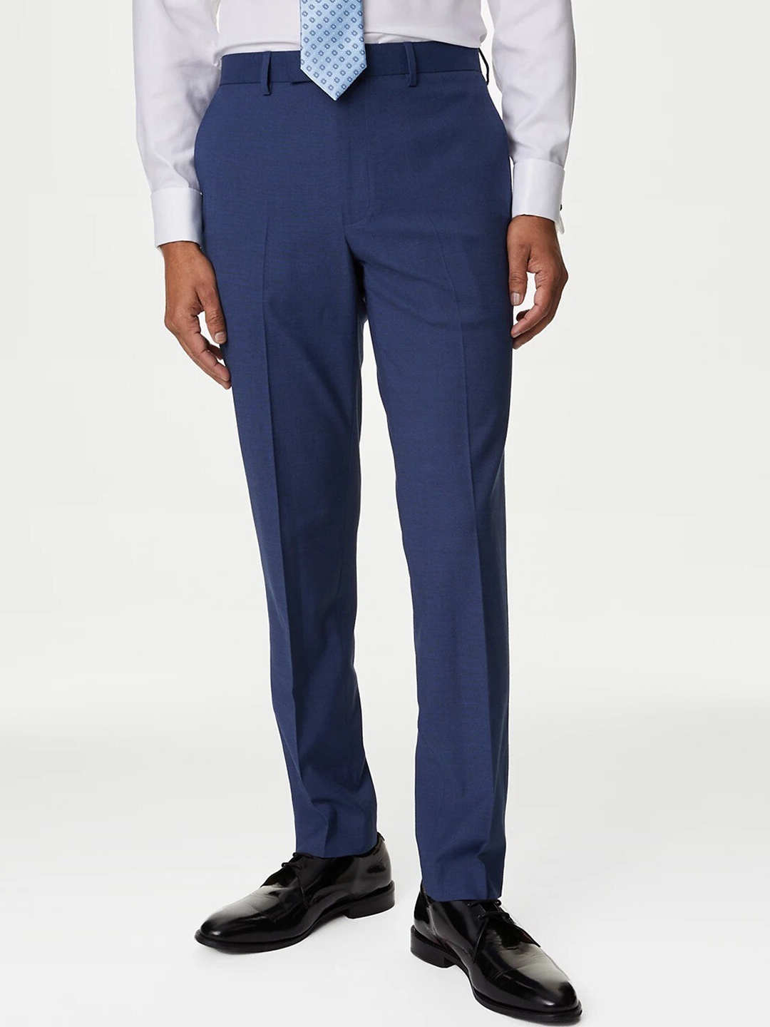 

Marks & Spencer Men Slim Fit Mid Rise Formal Trousers, Navy blue