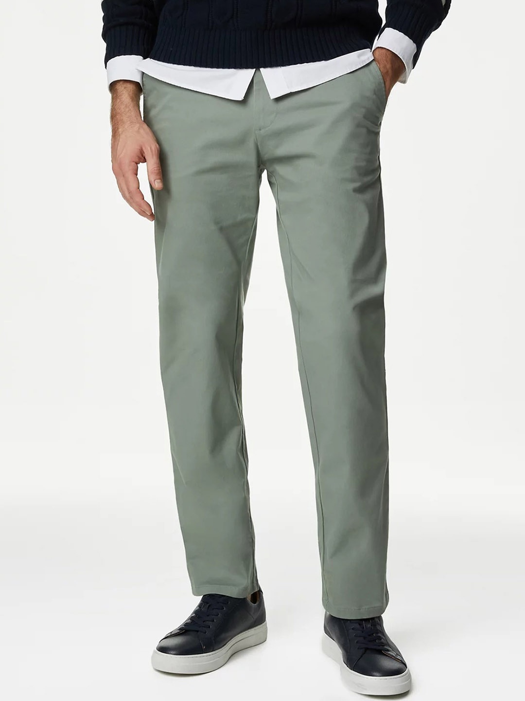 

Marks & Spencer Men Mid Rise Chinos Trousers, Green