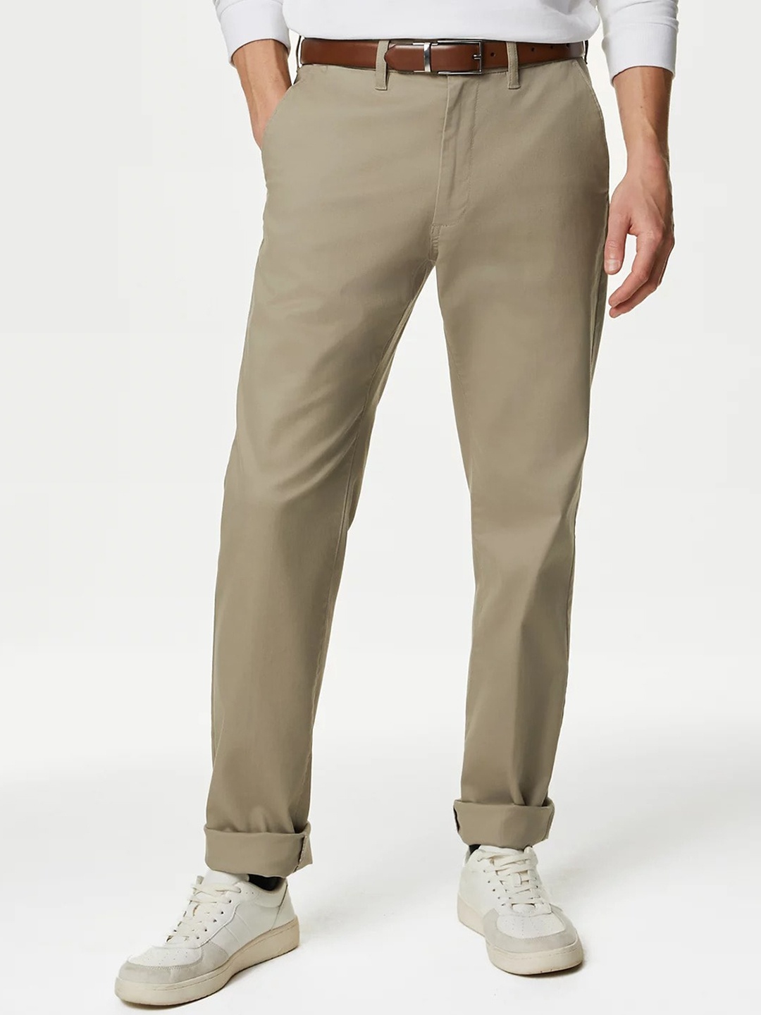 

Marks & Spencer Men Mid Rise Chinos Trousers, Beige