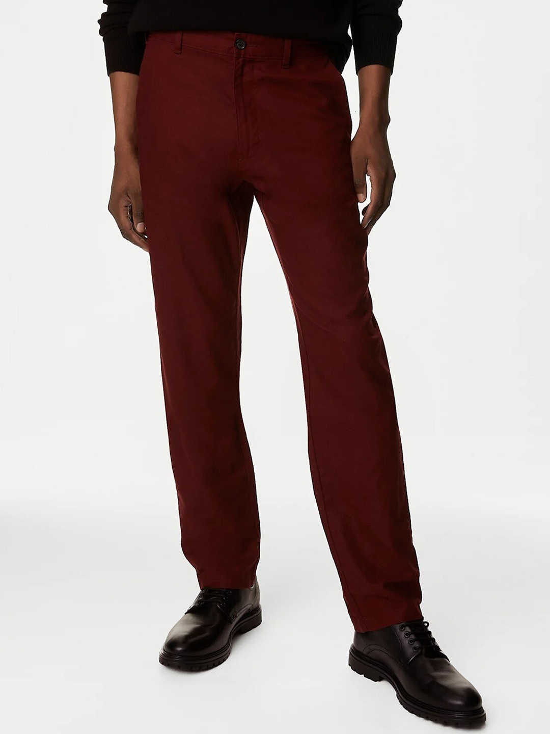 

Marks & Spencer Men Mid Rise Trousers, Maroon