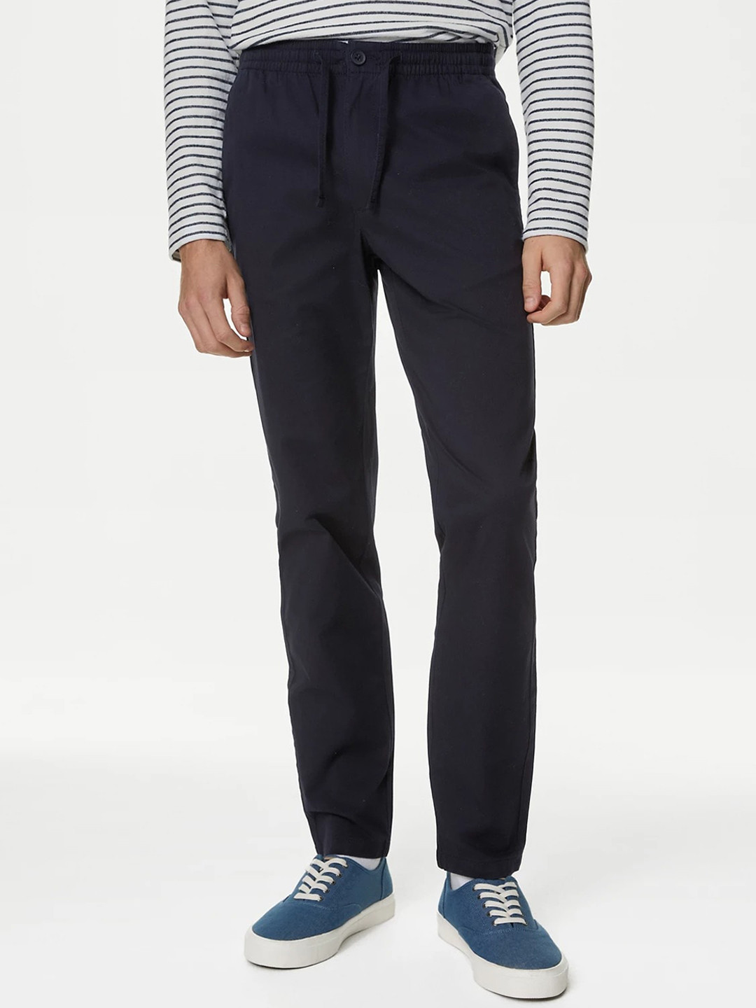 

Marks & Spencer Men Tapered Fit Mid Rise Trousers, Navy blue
