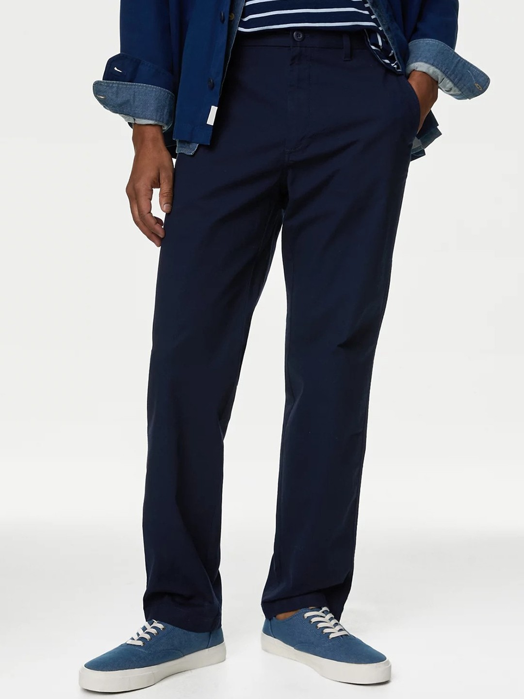 

Marks & Spencer Men Mid Rise Chinos Trousers, Navy blue