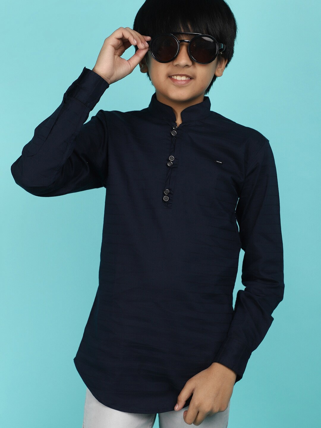

V-Mart Boys Mandarin Collar Casual Shirt, Navy blue