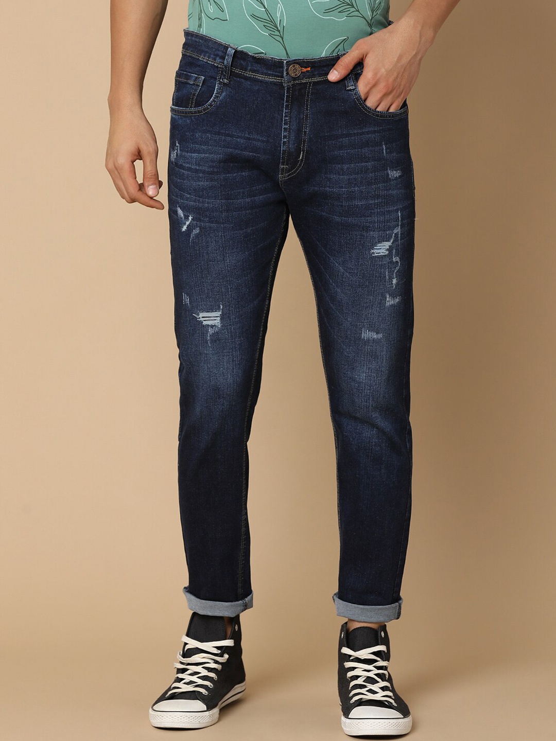 

V-Mart Men Mildly Distressed Mid Rise Cotton Jeans, Blue