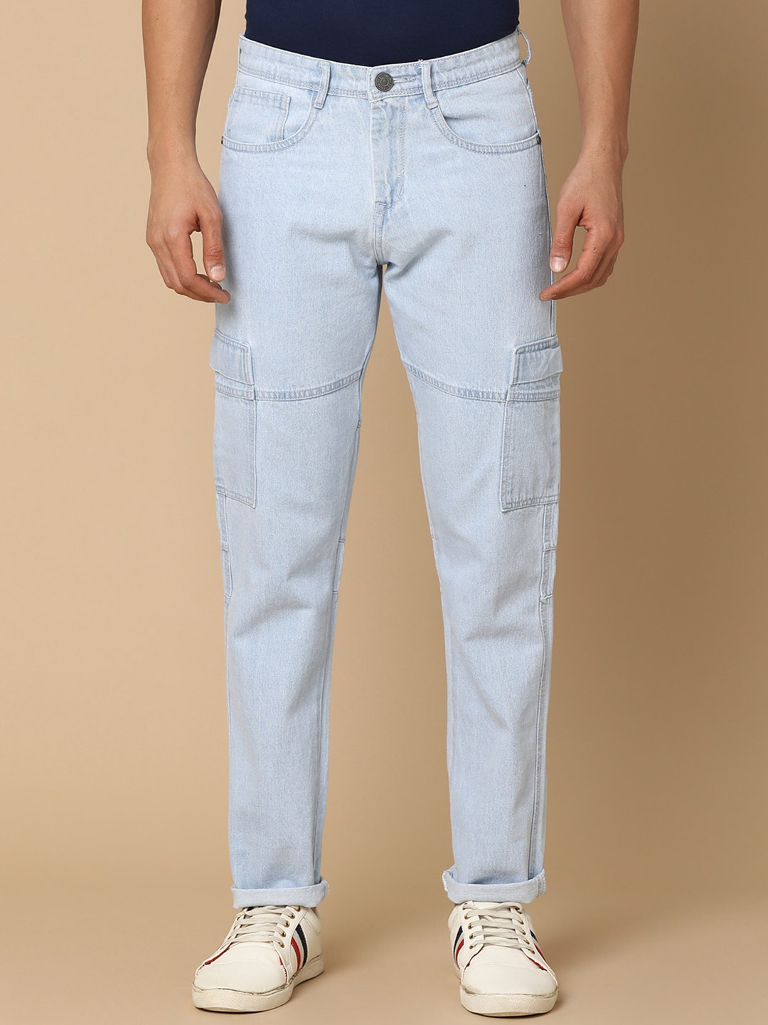 

V-Mart Men Mid-Rise Clean Look Cotton Cargo Jeans, Blue