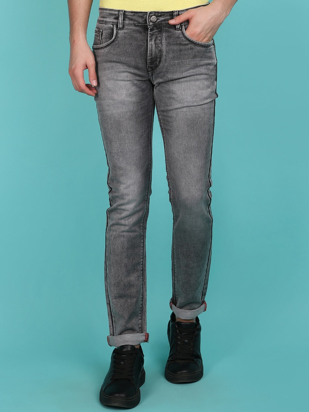 

V-Mart Men Slim Fit Clean Look Heavy Fade Jeans, Grey