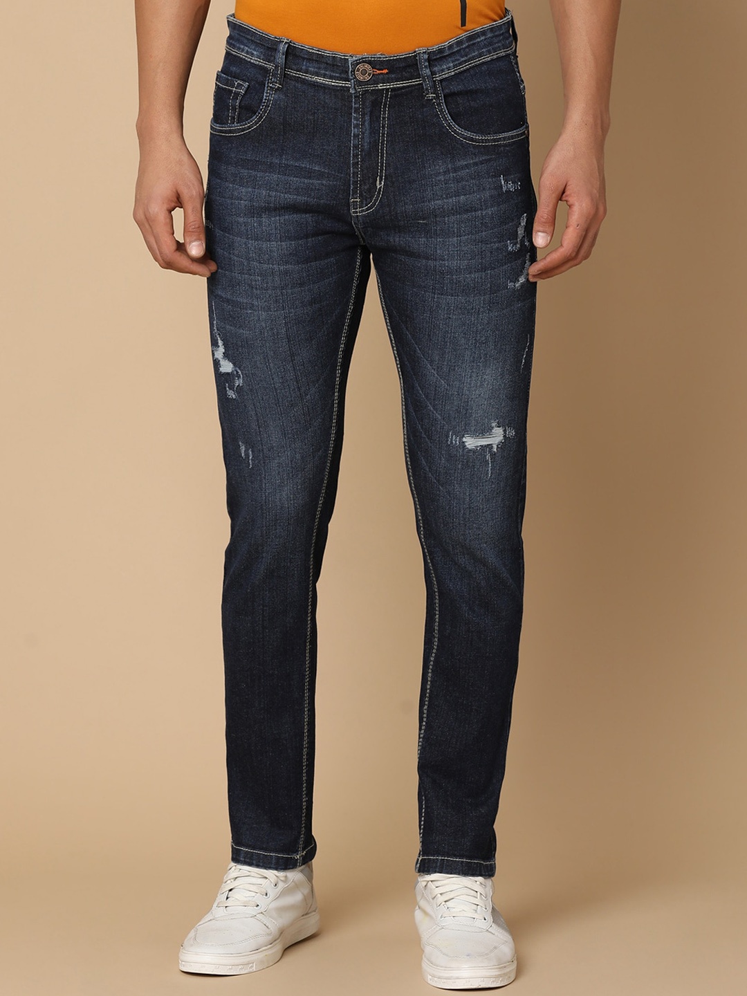 

V-Mart Men Mid-Rise Mildly Distressed Light Fade Cotton Jeans, Blue