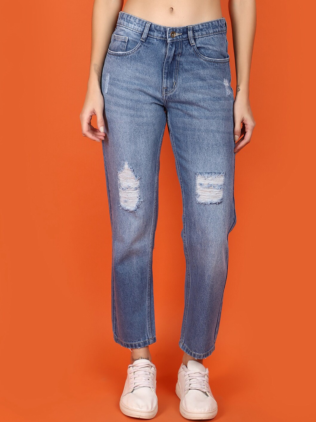 

V-Mart Women High-Rise Mildly Distressed Heavy Fade Jeans, Blue