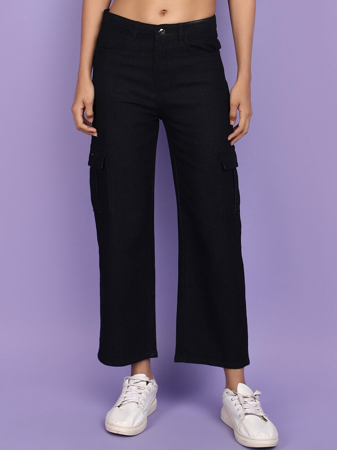 

V-Mart Women High-Rise Cargo Jeans, Black