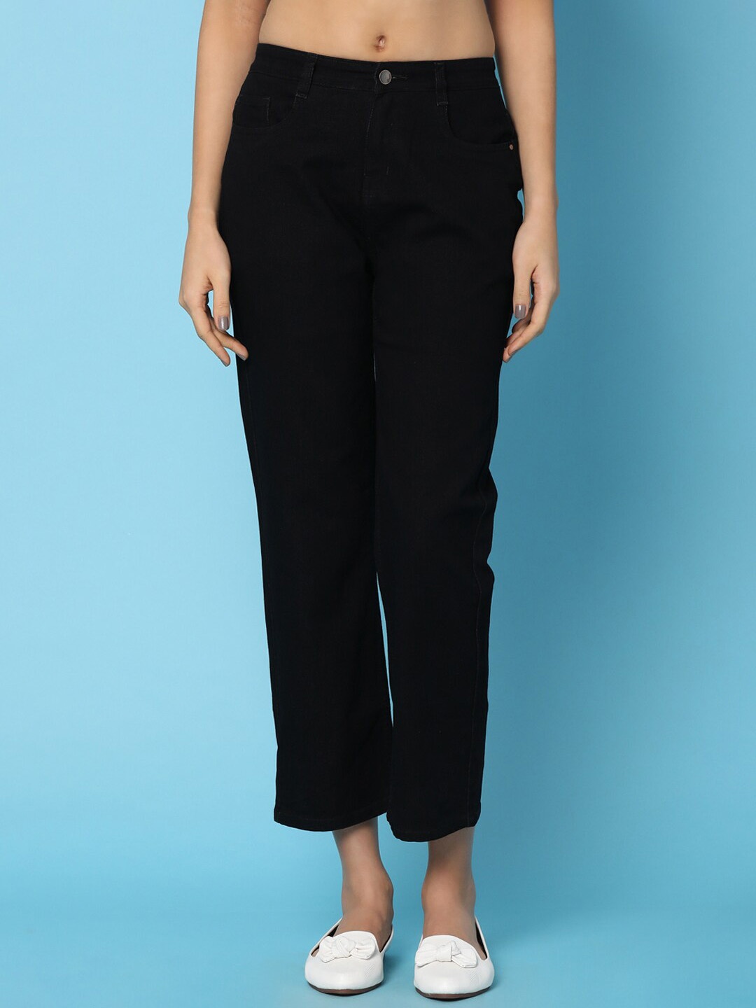 

V-Mart Women High-Rise Stretchable Cropped Jeans, Black