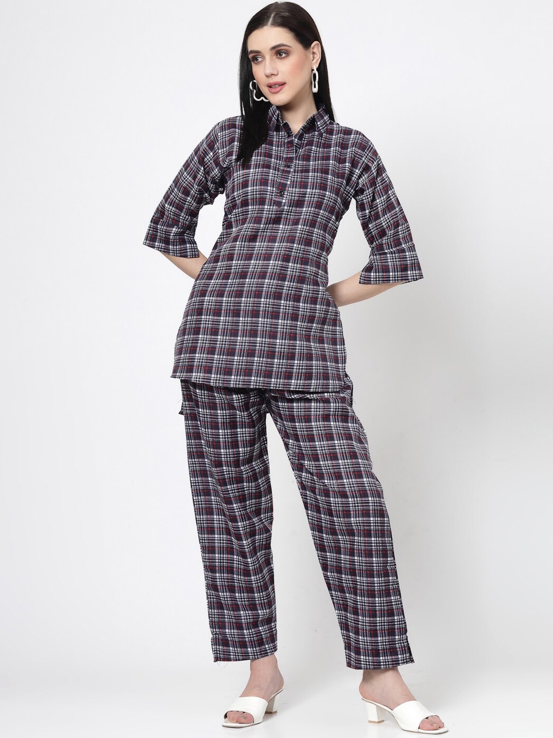 

ISHQY Checked Shirt Collar Co-Ords Set, Maroon