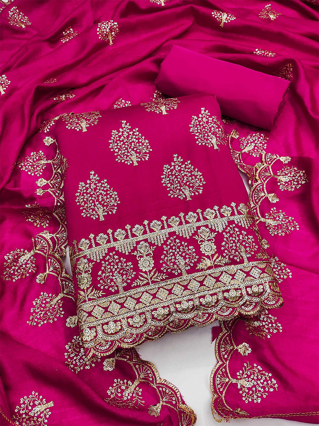 

KALINI Embroidered Unstitched Dress Material, Pink
