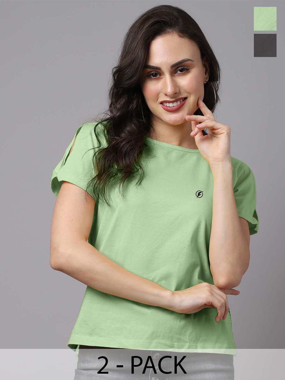 

Friskers Pack Of 2 Cotton Round Neck Short Sleeves Pure Cotton Tops, Sea green
