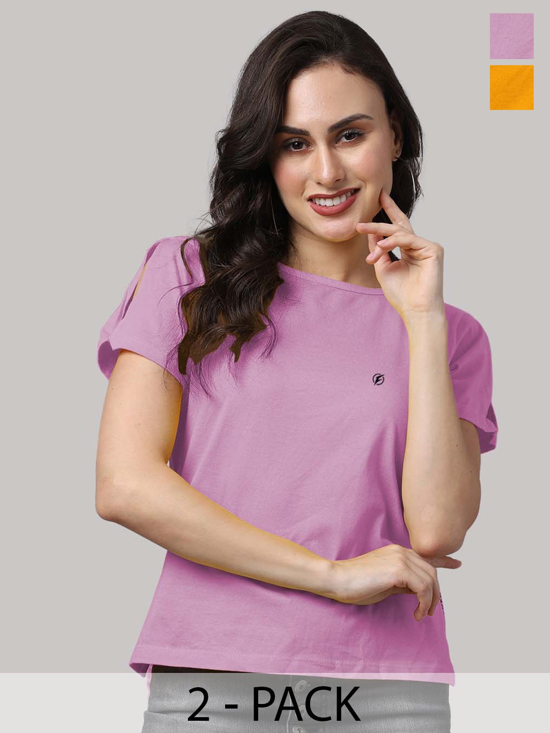 

Friskers Pack Of 2 Cotton Round Neck Short Sleeves Pure Cotton Tops, Purple