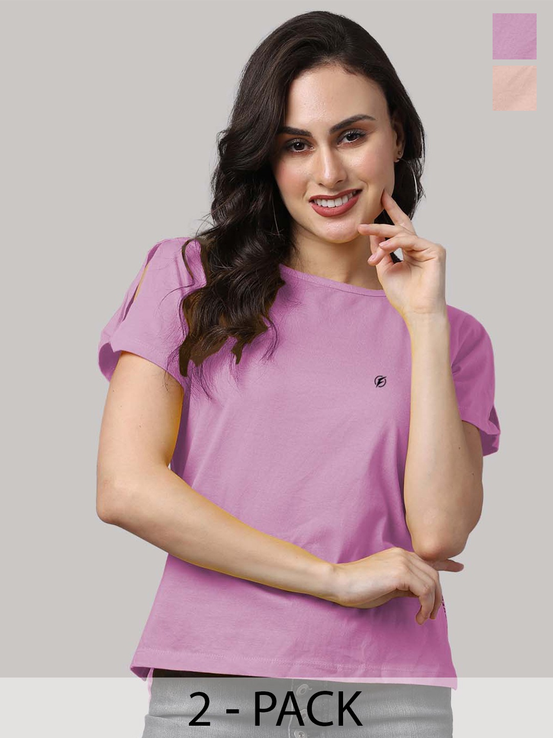 

Friskers Pack Of 2 Cotton Round Neck Short Sleeves Pure Cotton Tops, Purple