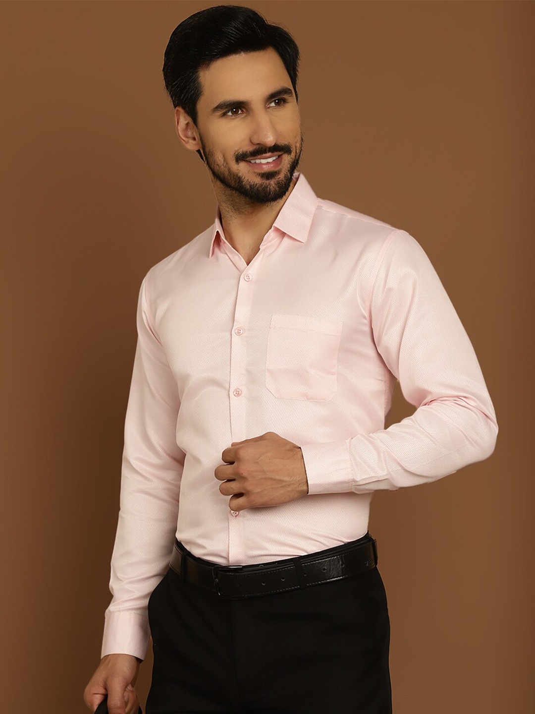 

Indian Needle Classic Textured Cotton Formal Shirt, Pink