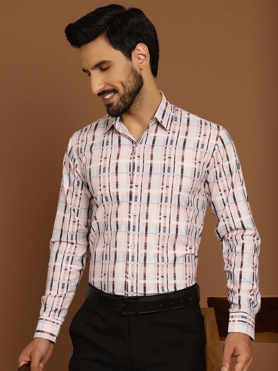 

Indian Needle Classic Checked Cotton Formal Shirt, White