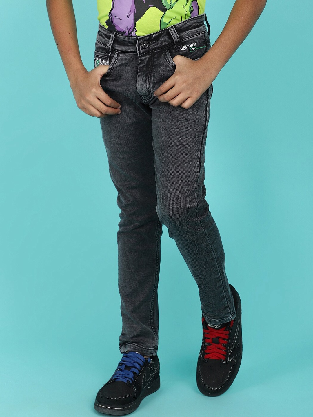 

V-Mart Boys Mid-Rise Heavy Fade Jeans, Grey