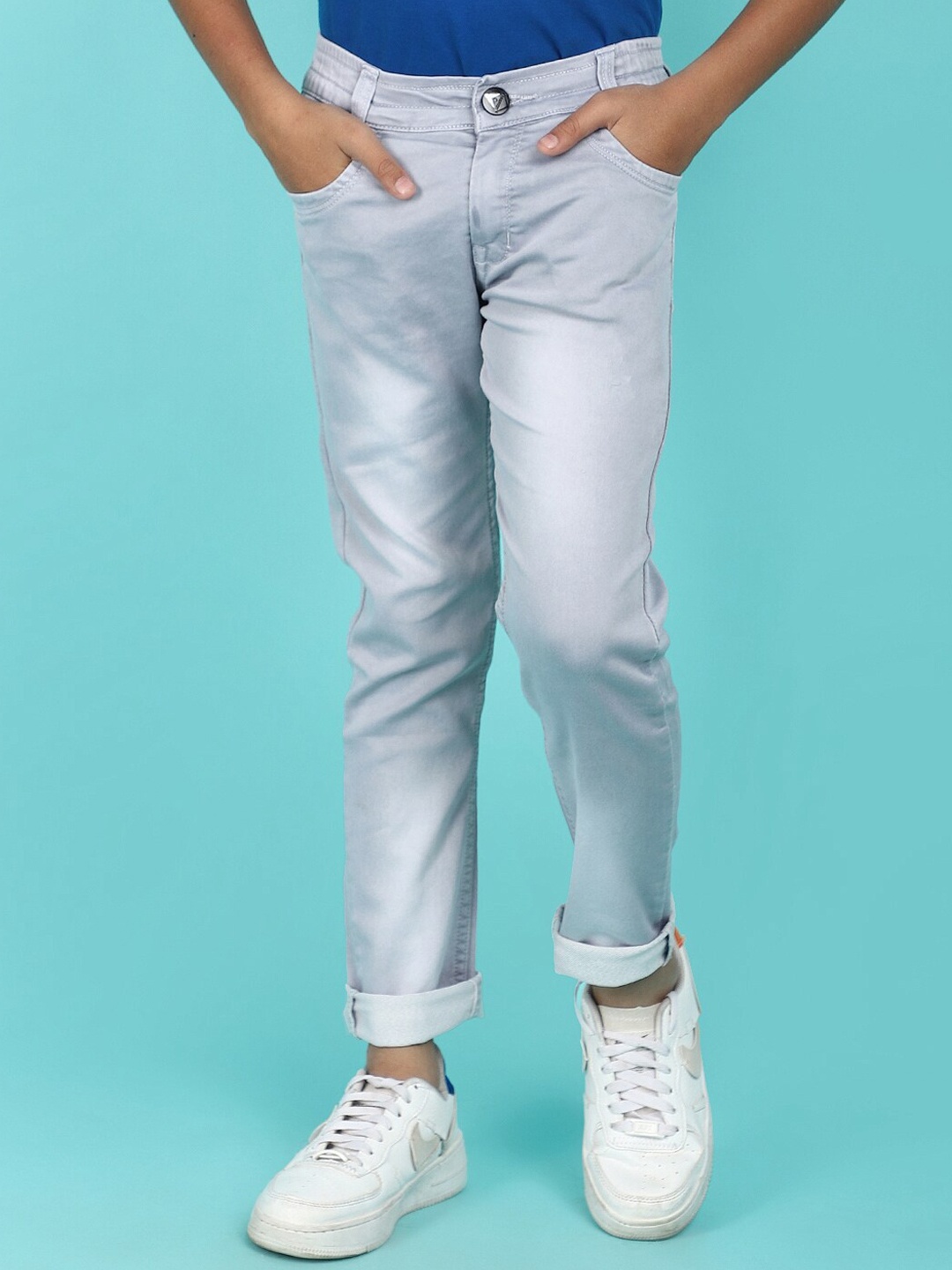 

V-Mart Boys Mid-Rise Clean Look Cotton Jeans, Grey