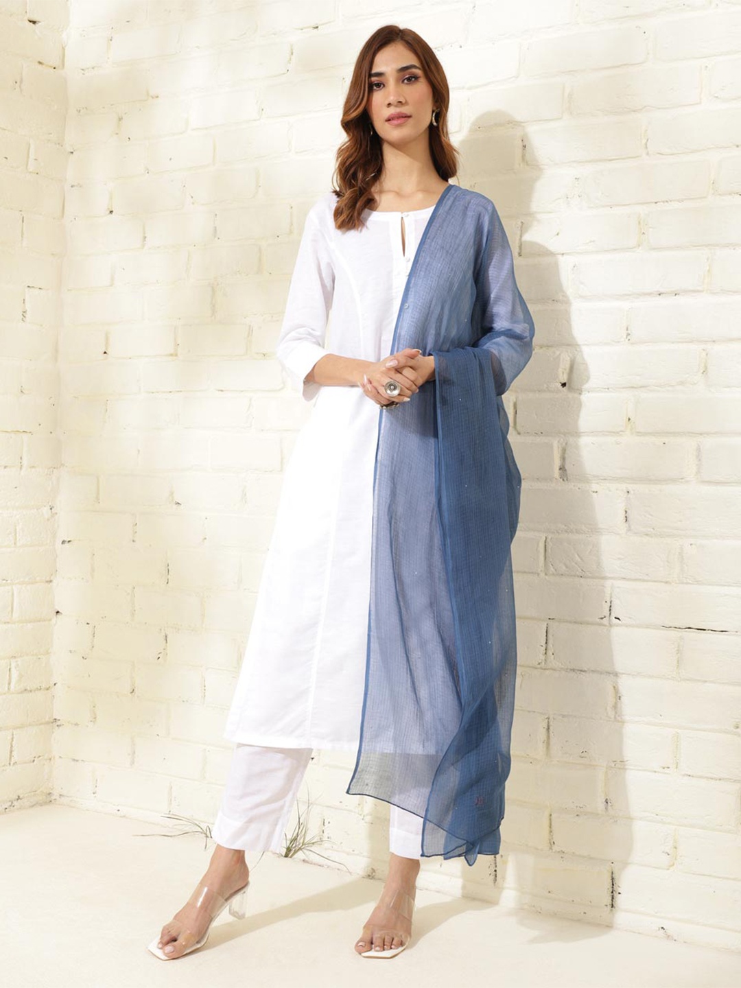 

Fabindia Woven Design Cotton Silk Dupatta, Blue