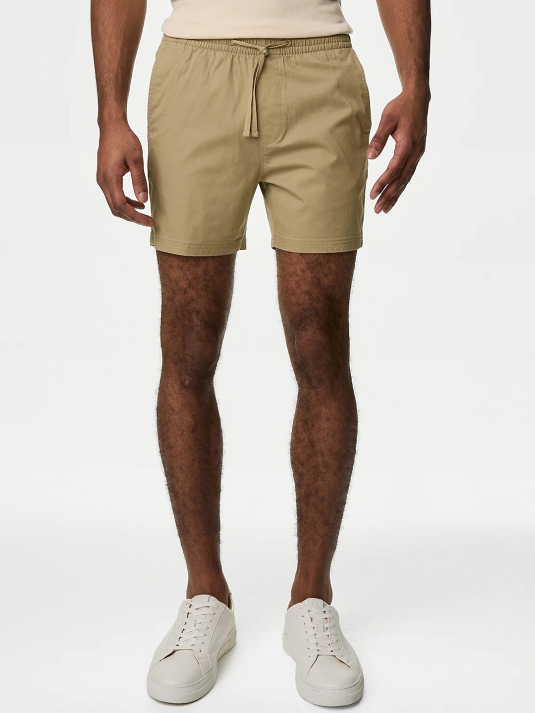 Marks & Spencer Men Mid-Rise Shorts, Beige