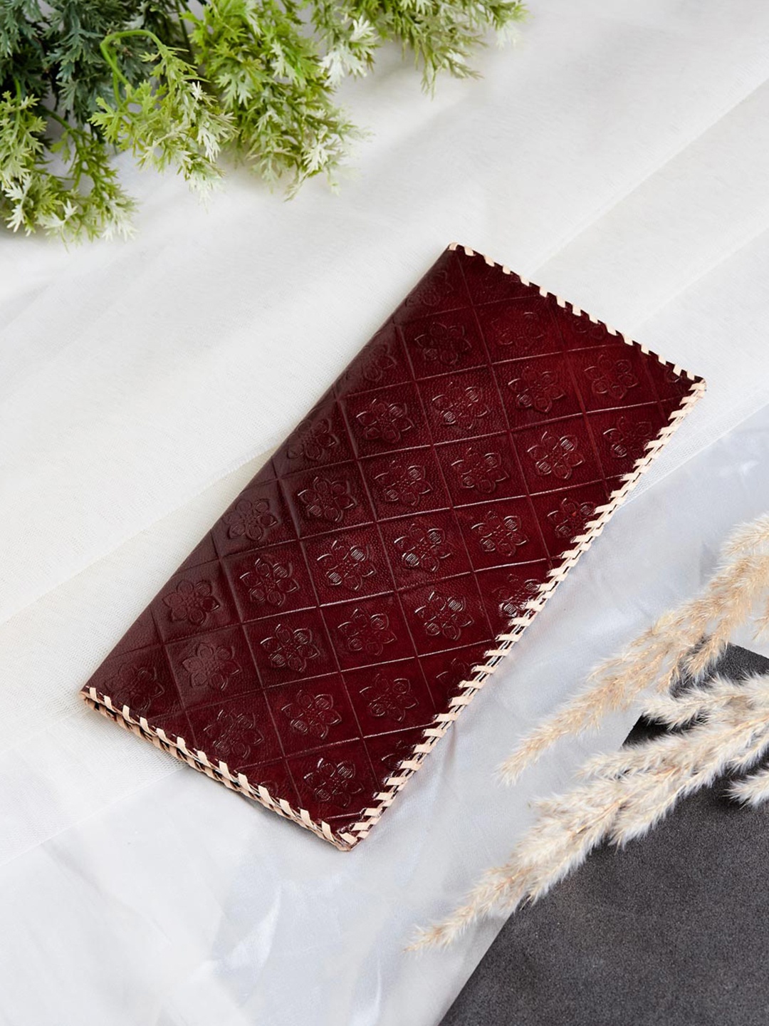 

Fabindia Women Floral Textured Leather Two Fold Wallet, Brown