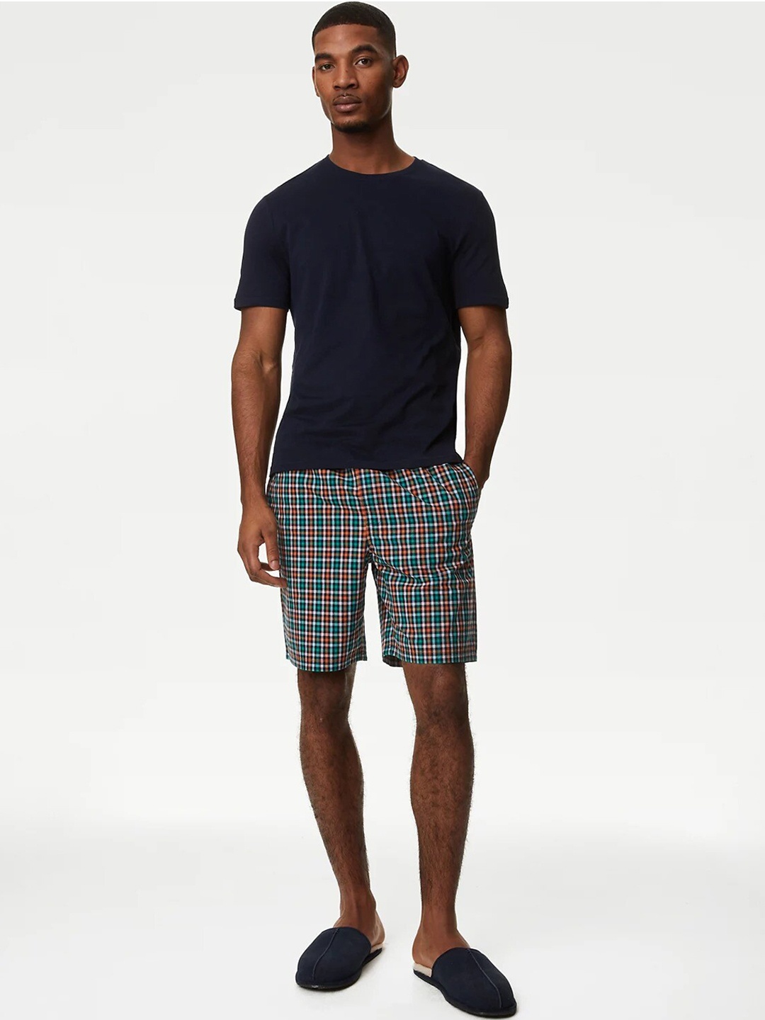 

Marks & Spencer Round Neck Short Sleeves Pure Cotton Night Suit, Navy blue