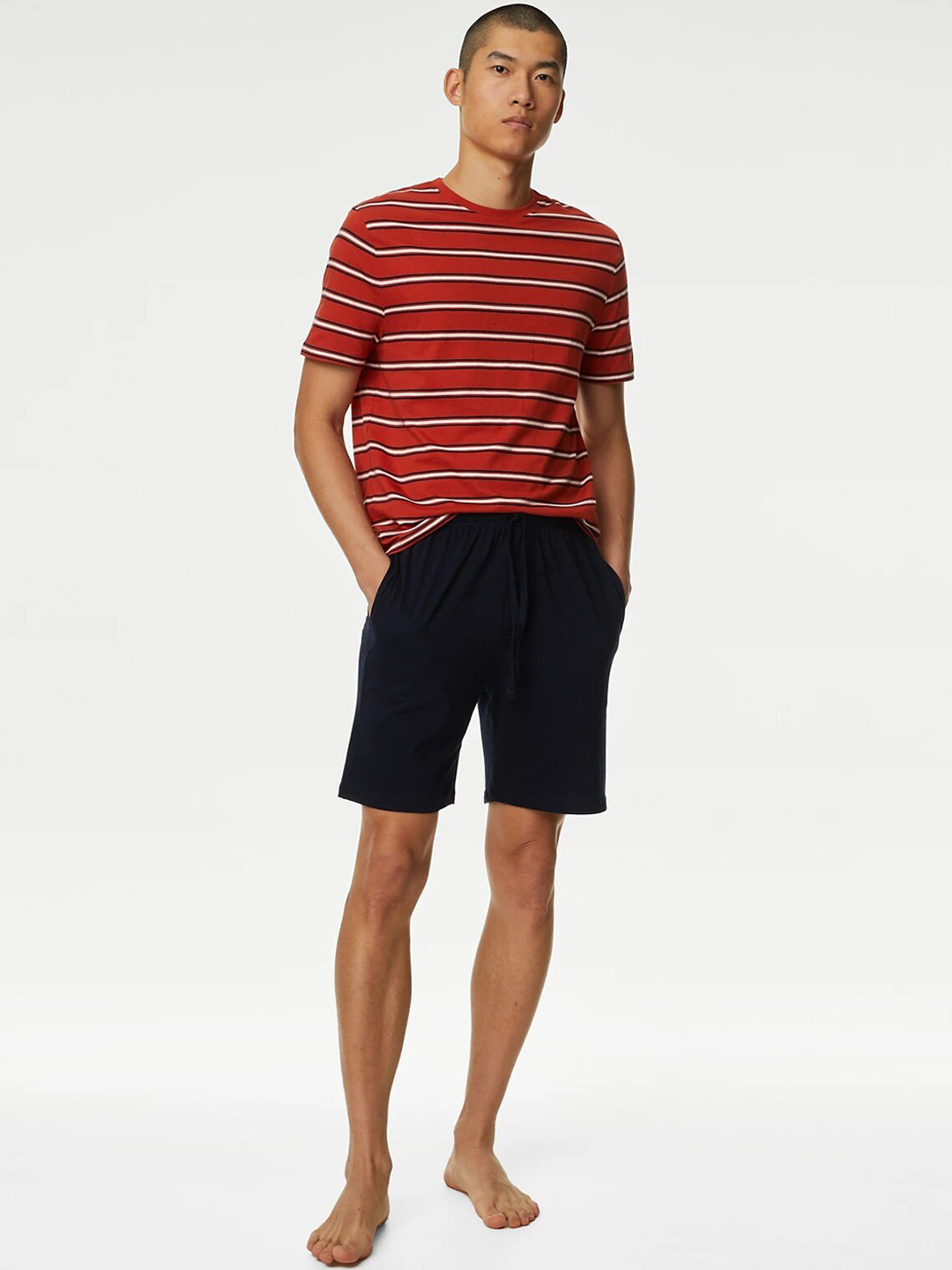 

Marks & Spencer Striped Pure Cotton Night Suit, Orange