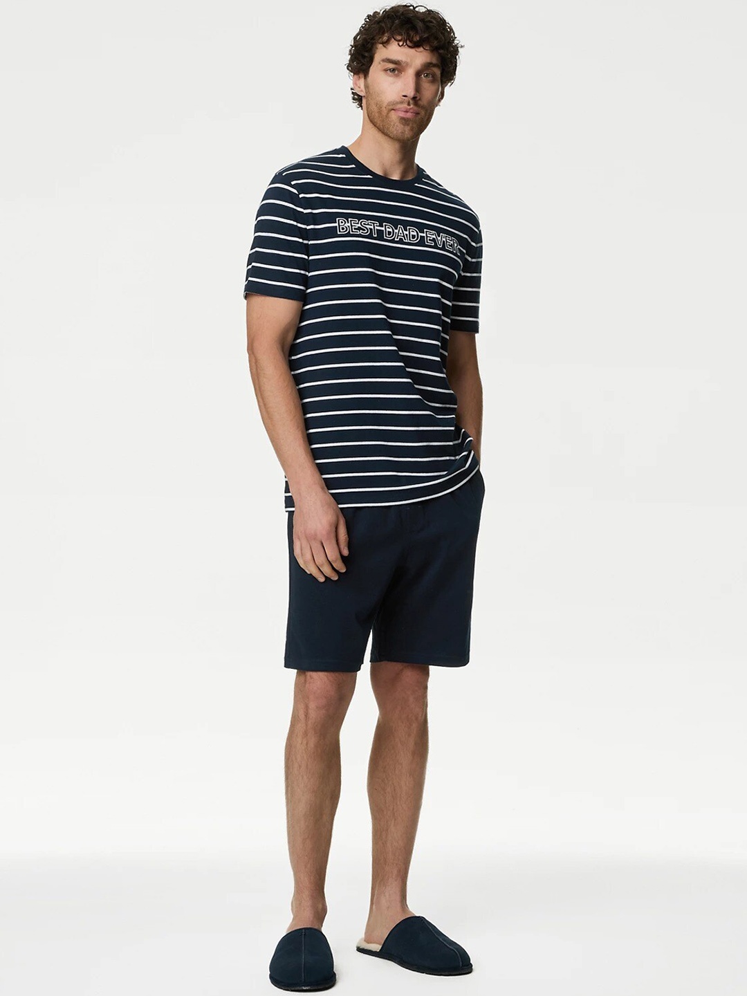 

Marks & Spencer Striped Pure Cotton Night suit, Navy blue