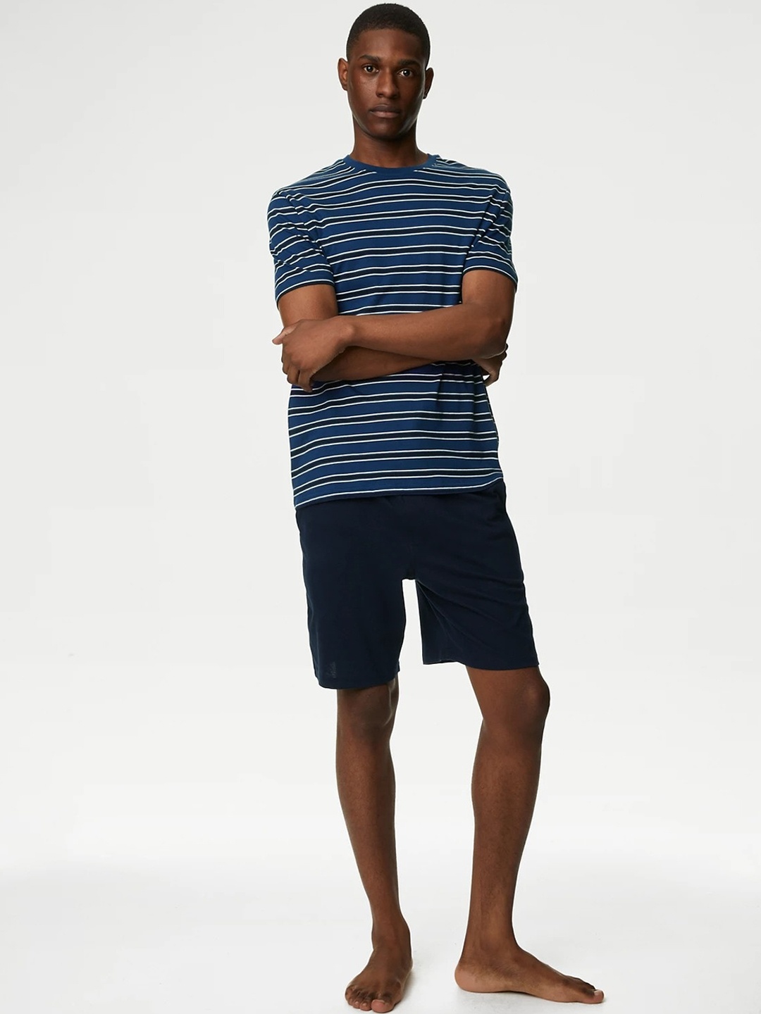 

Marks & Spencer Striped Pure Cotton Night Suit, Blue