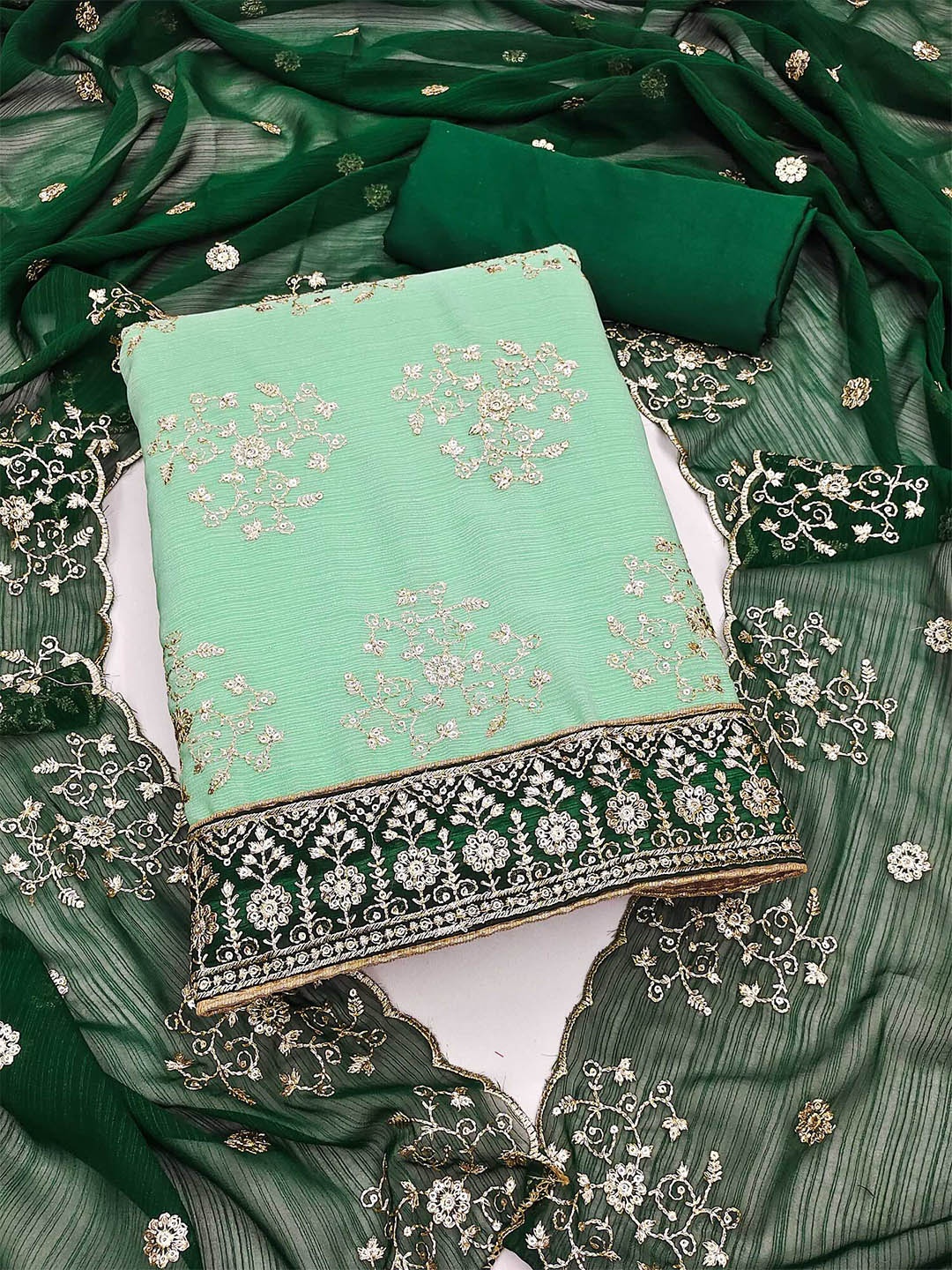 

KALINI Embroidered Ethnic Motifs Ethnic Motifs Unstitched Dress Material, Green