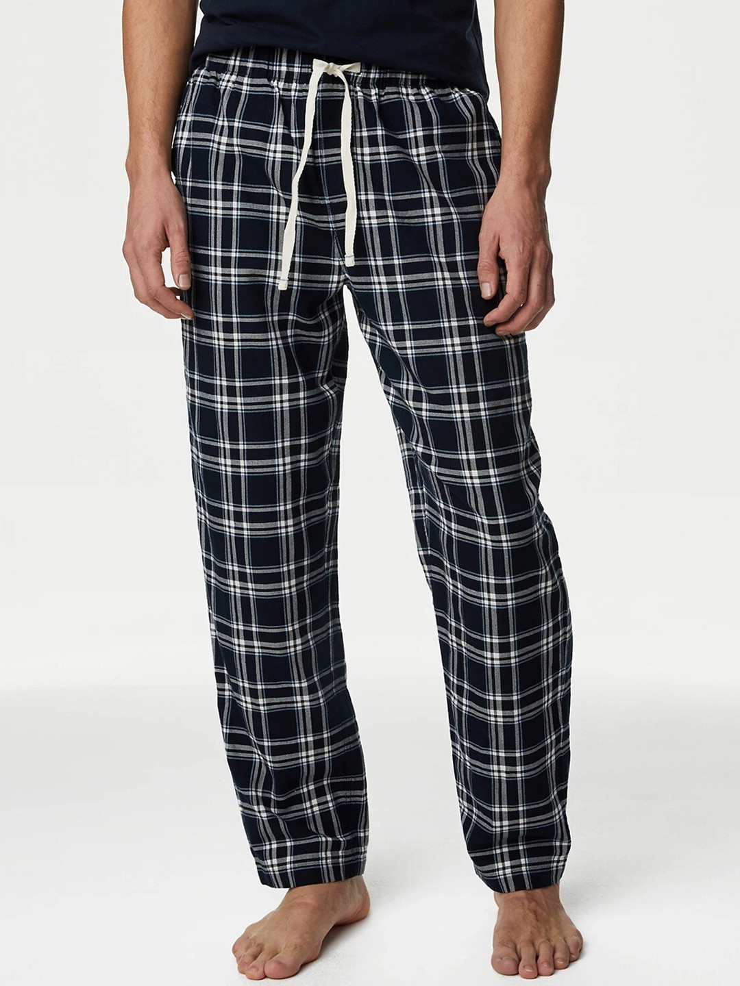 

Marks & Spencer Men Checked Pure Cotton Lounge Pants, Navy blue