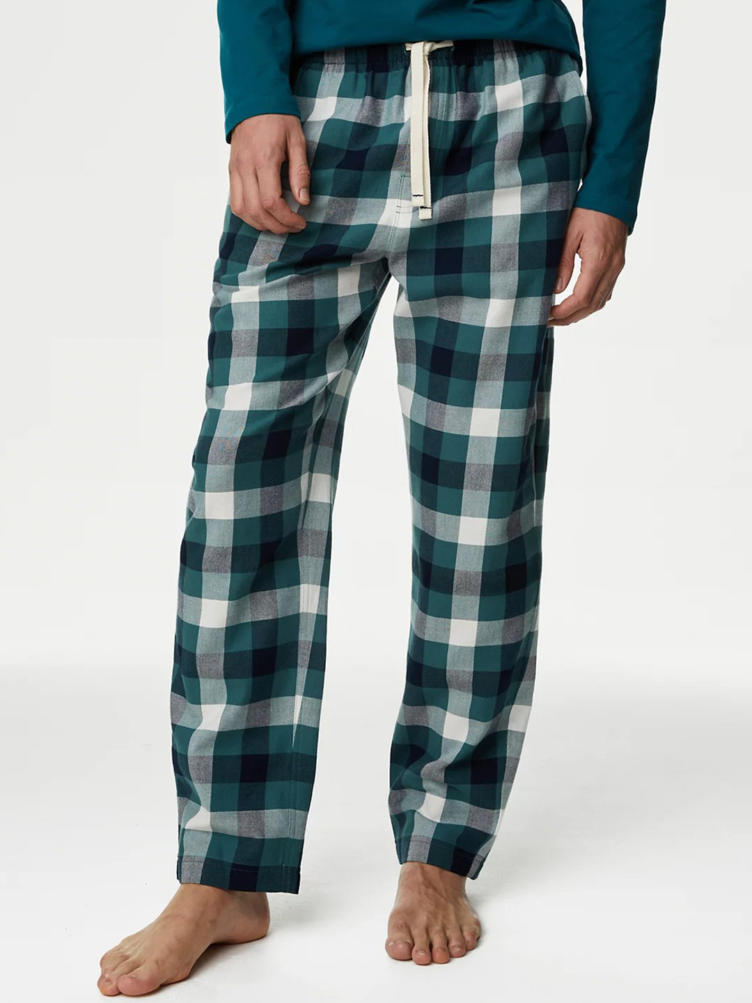 

Marks & Spencer Men Checked Pure Cotton Lounge Pants, Green