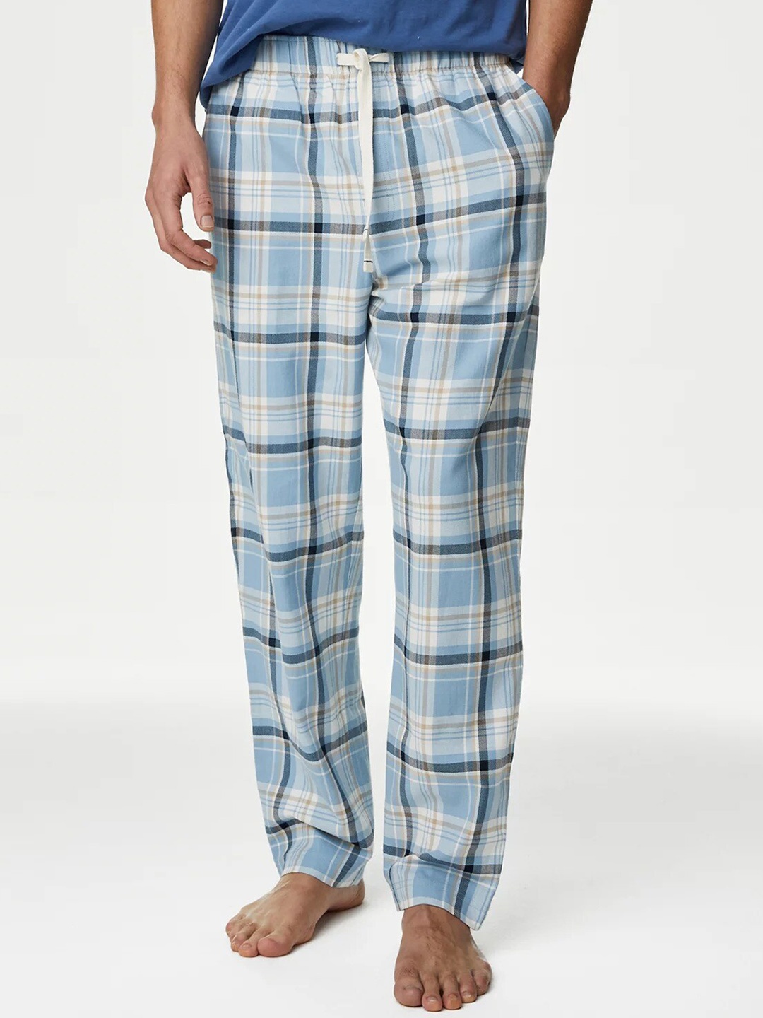 

Marks & Spencer Men Checked Pure Cotton Lounge Pants, Blue