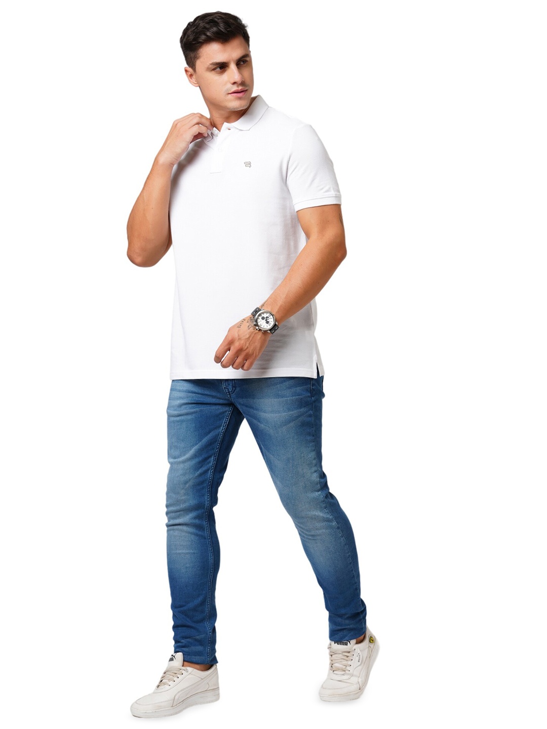 

Blue Buddha Pure Cotton Polo Collar Short Sleeves Casual T-shirt, Off white