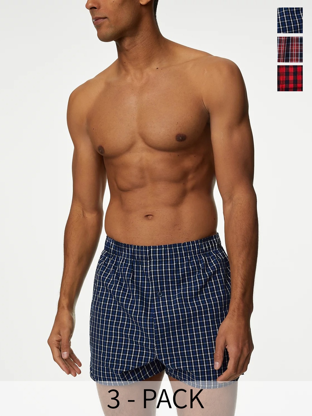 

Marks & Spencer Pack Of 3 Pure Cotton Checked Boxers T143925NAVY, Blue