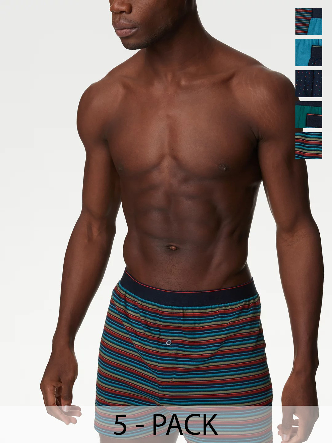 

Marks & Spencer Pack Of 5 Printed Pure Cotton Mid Rise Boxers T148361FMULTI, Blue