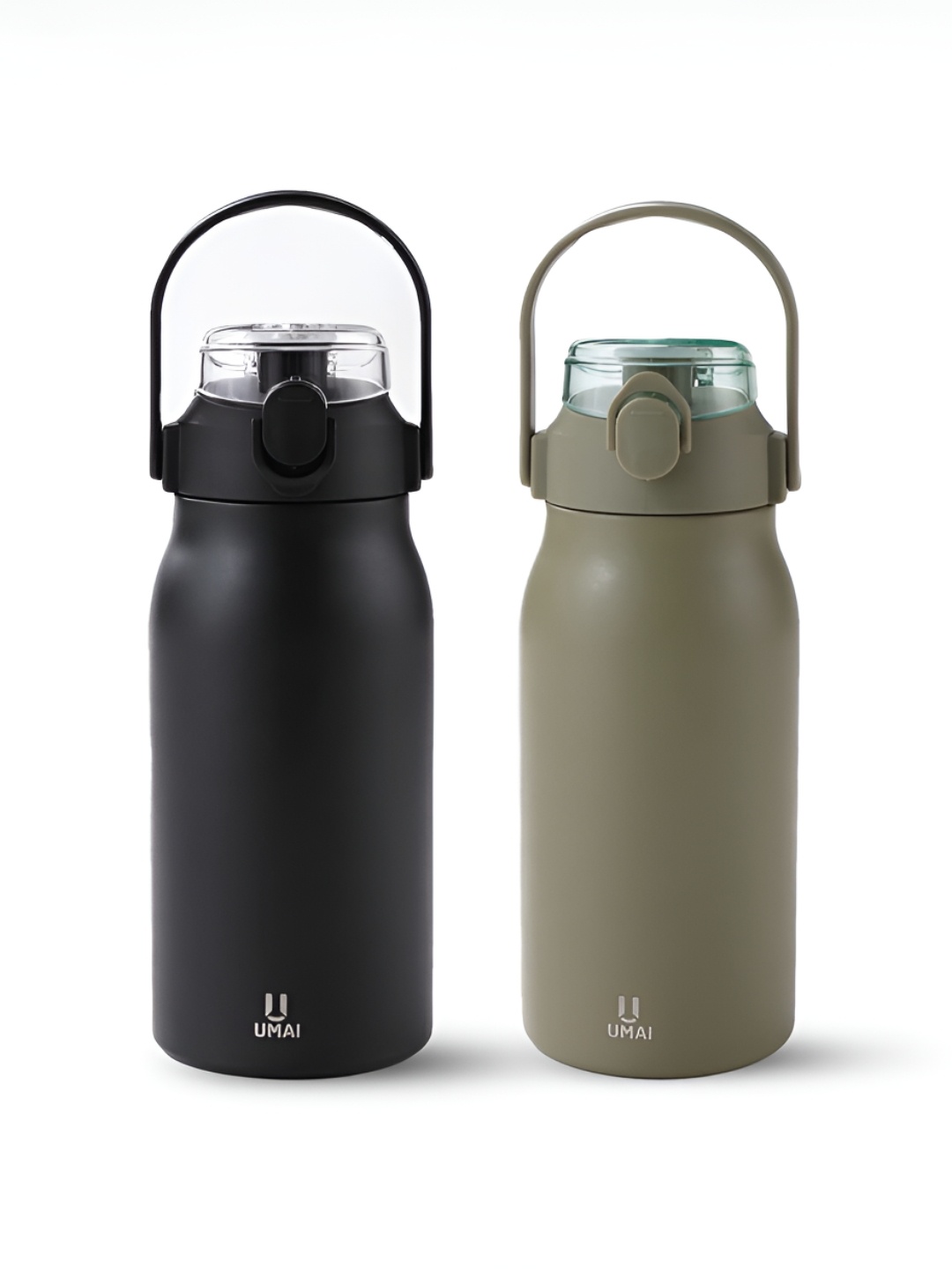 

UMAI Black & Olive Green 2 Pcs Double Wall Vacuum Stainless Steel Water Bottles 1 L Each